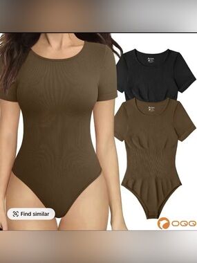 2-pack Short Sleeve Ribbed Bodysuit in Brown - Sleek Fitted Style